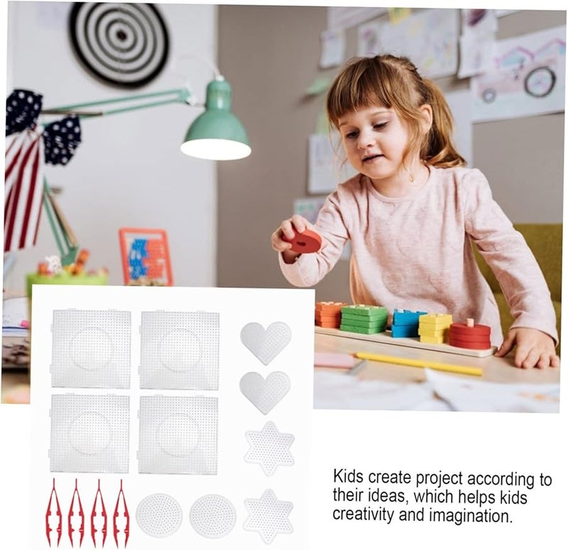 BESPORTBLE 14PCS Clear Plastic Pegboards DIY Craft Beads Kit with Heart Tools for Kids - Image 5